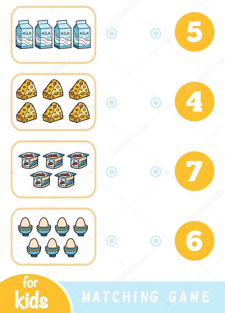 Matching education game. Count how many items and choose the correct number