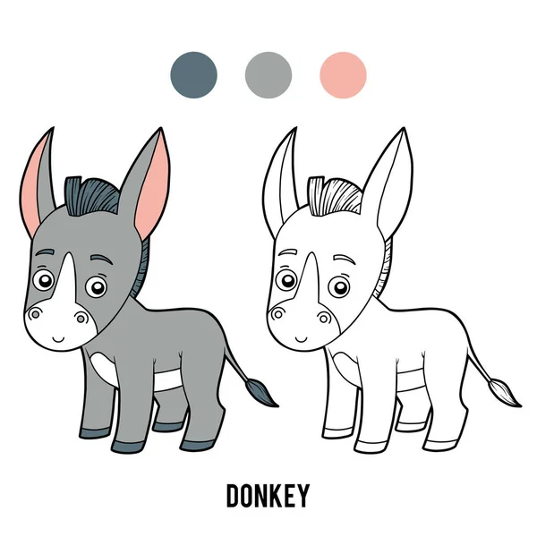 Libro para colorear, Burro — Vector de stock