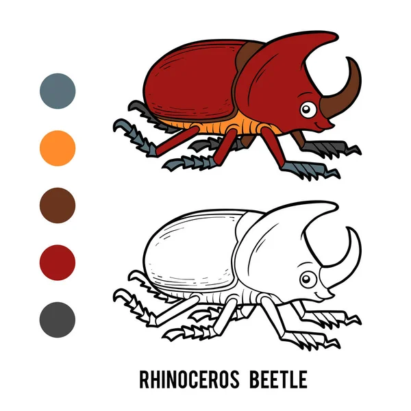 Coloring book, Rhinoceros beetle — Stock Vector