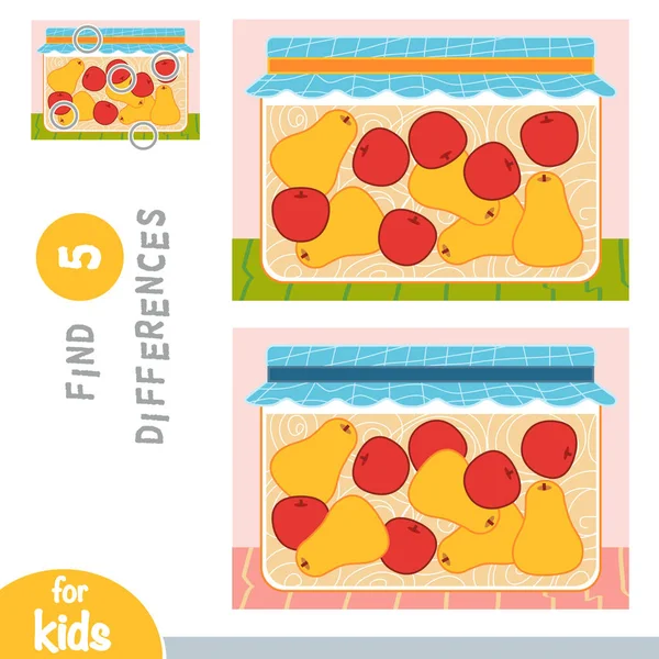 Trouver les différences, jeu éducatif, Pommes et poires en pot — Image vectorielle