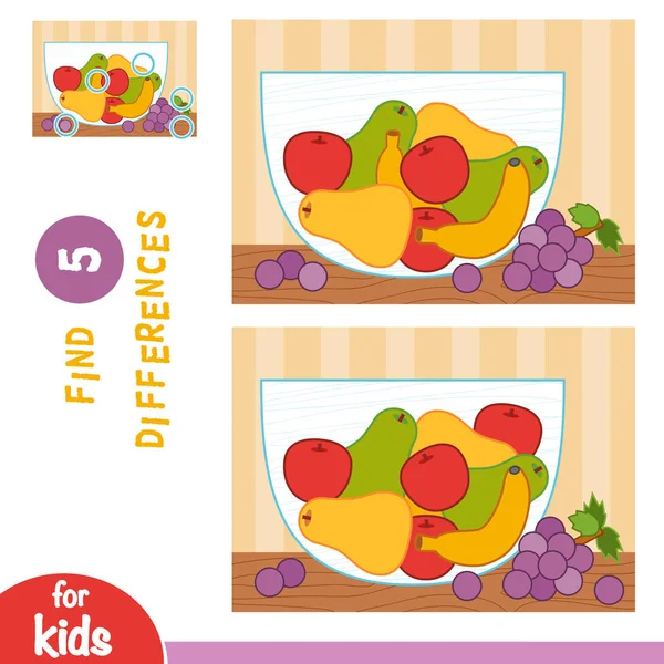 Find differences, education game, Fruit bowl — Stock Vector