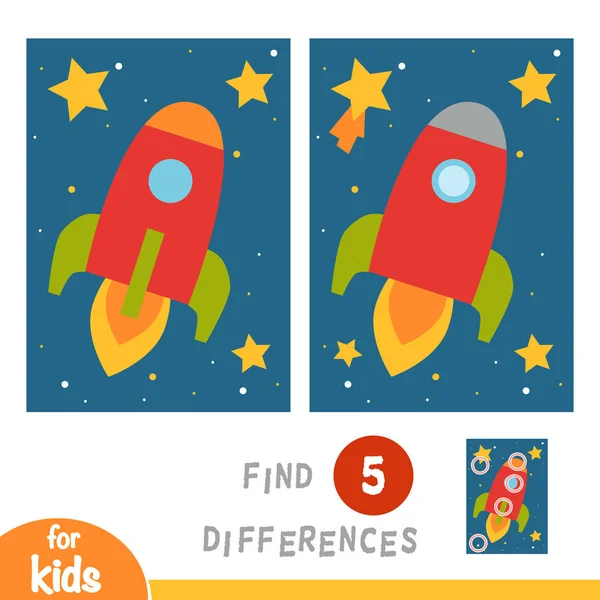 Trouver des différences, jeu d'éducation, Rocket dans l'espace — Image vectorielle