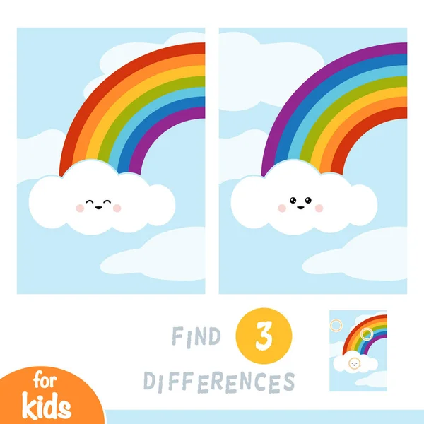 相違点、教育ゲーム、虹と雲の青空を見つける — ストックベクタ