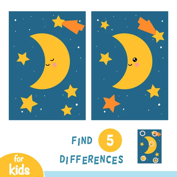 Unterschiede finden, Bildungsspiel, Mond und Sterne Nachthimmel — Stockvektor