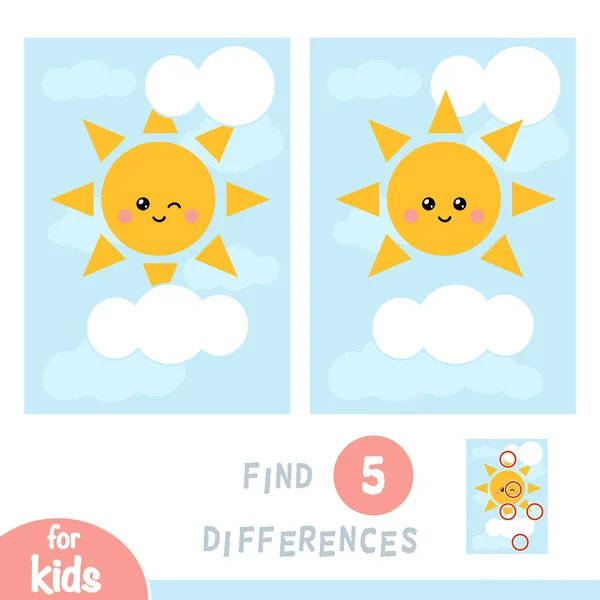 Unterschiede finden, Bildungsspiel, Sonne und weiße Wolken am blauen Himmel — Stockvektor