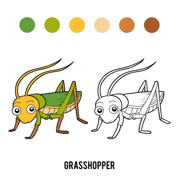 Libro da colorare, Grasshopper — Vettoriale Stock