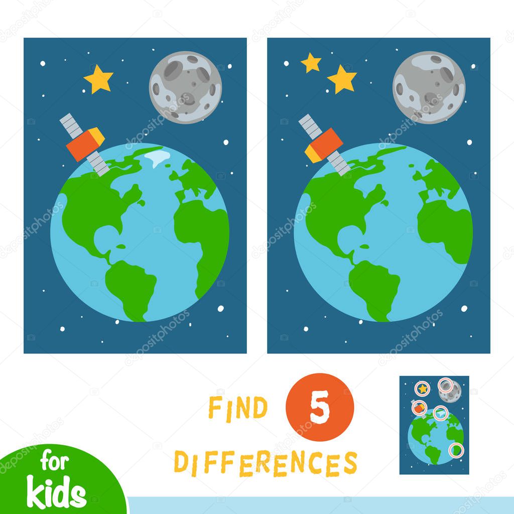 Find differences, education game, Earth Moon and satellite