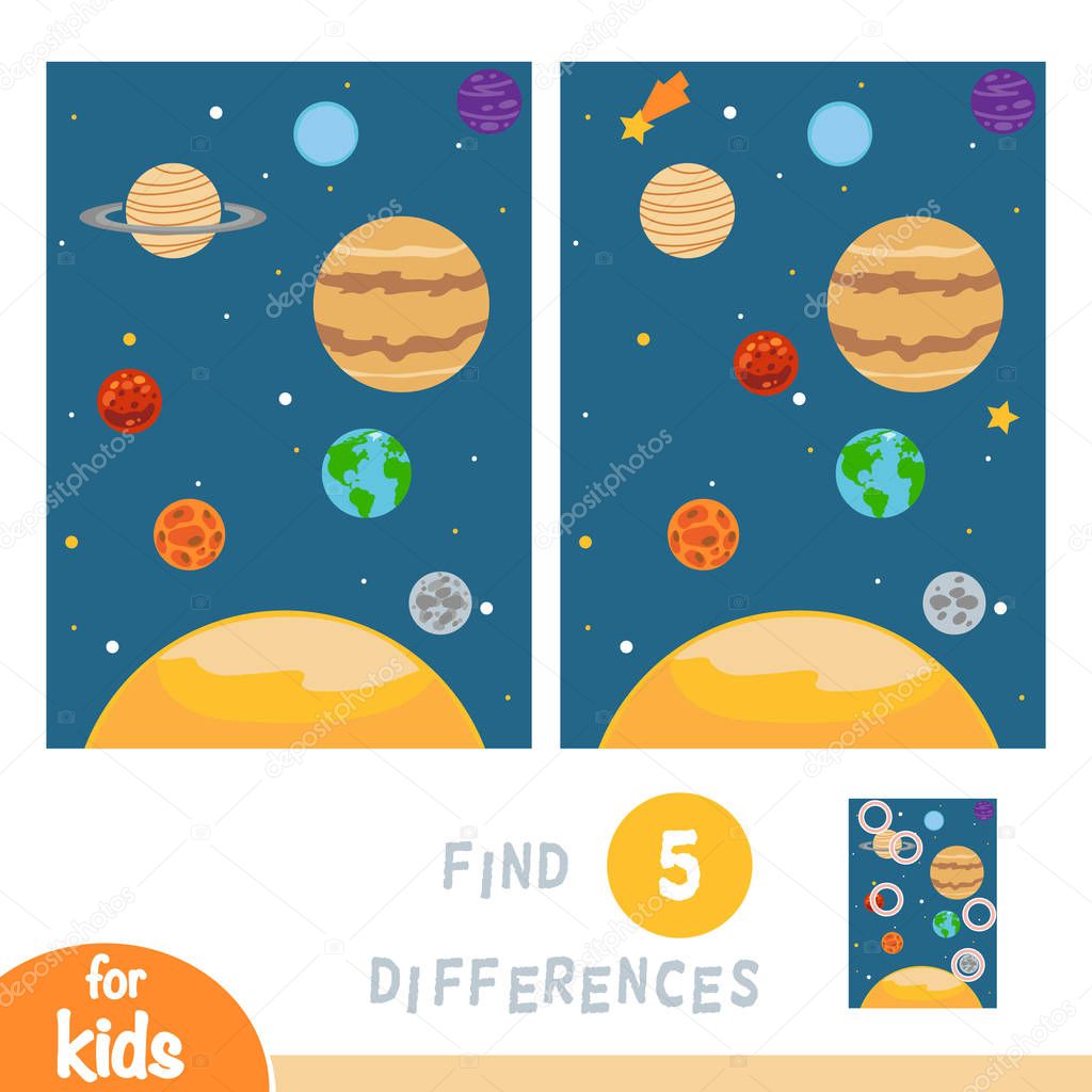 Find differences, education game, Solar system planets