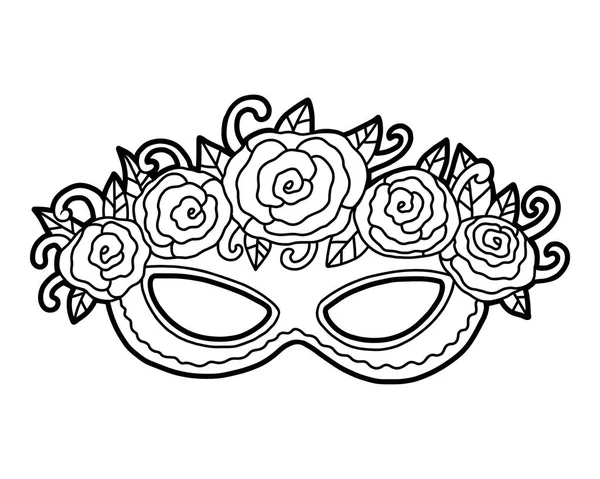 Libro para colorear, máscara de carnaval con rosas — Vector de stock