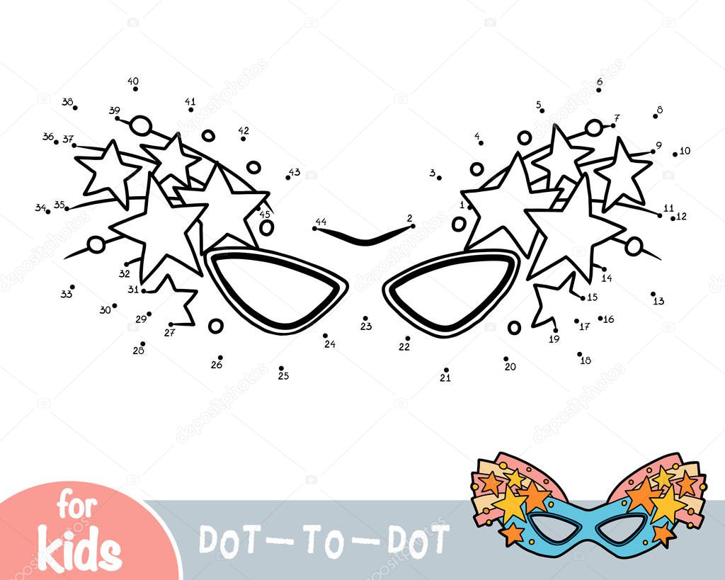 Numbers game, education game for children, Carnival mask with stars