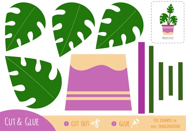 Educación juego de papel para niños, Monstera — Archivo Imágenes Vectoriales