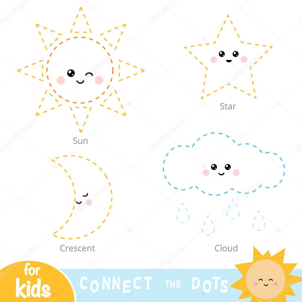 Connect the dots, education game for children. Set of nature ite