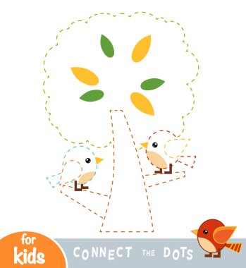 Çocuklar için oyun noktaları Birleştir. Ağaçtaki kuşlar.