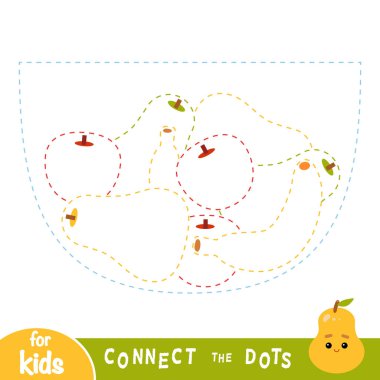 Connect the dots, game for children, Fruit bowl clipart