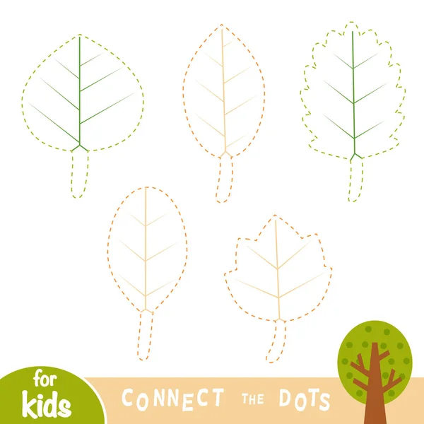Verbind de stippen, spel voor kinderen. Verzameling van de herfst bladeren — Stockvector