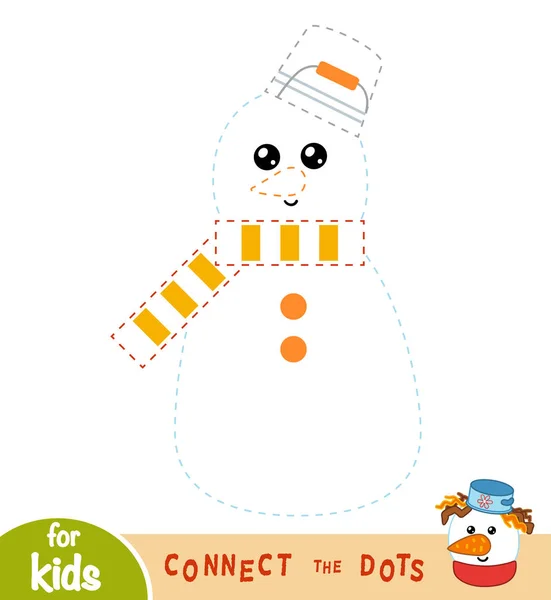 Conecta los puntos, juego para niños, muñeco de nieve — Vector de stock