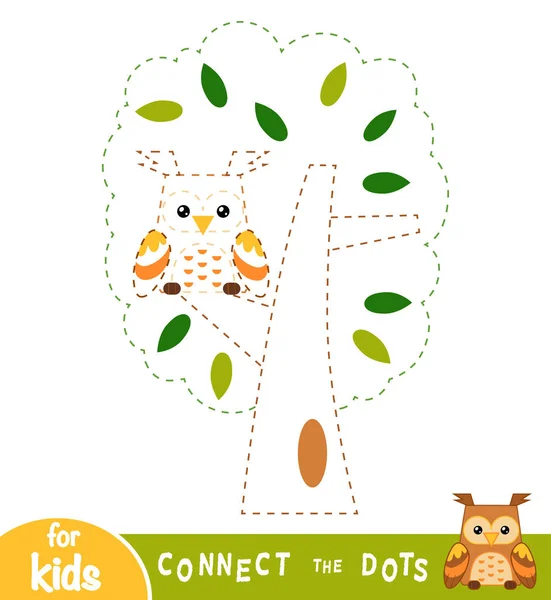 Connectez les points, jeu pour les enfants. La chouette dans l'arbre . — Image vectorielle