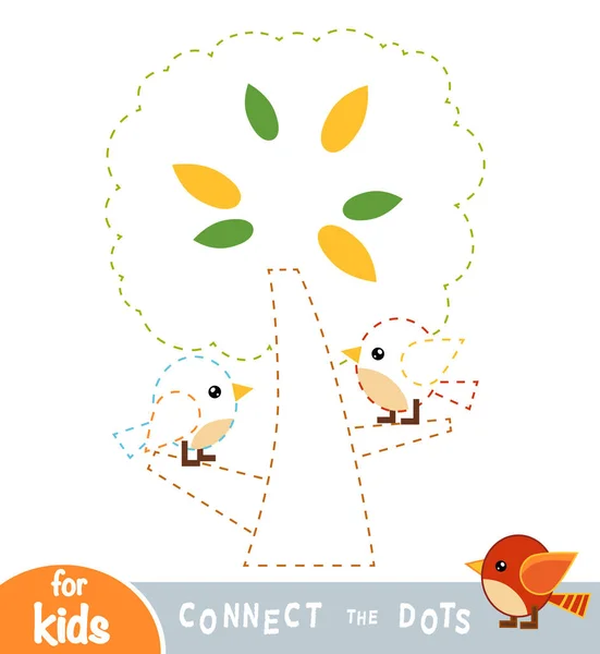 Connectez les points, jeu pour les enfants. Les oiseaux dans l'arbre . — Image vectorielle