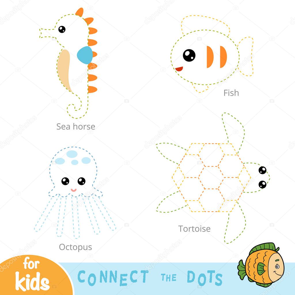 Connect the dots, education game for children. Set of sea animals