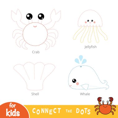 Eğitim çocuklar için oyun noktaları Birleştir. Deniz hayvanları kümesi