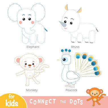 Eğitim çocuklar için oyun noktaları Birleştir. Safari hayvanlar seti