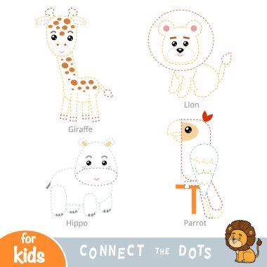 Connect the dots, education game for children. Safari animals set clipart