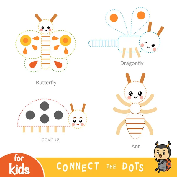 Eğitim çocuklar için oyun noktaları Birleştir. Böcekler kümesi