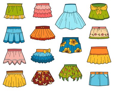 Set of skirts, color collection of cartoon clothes clipart