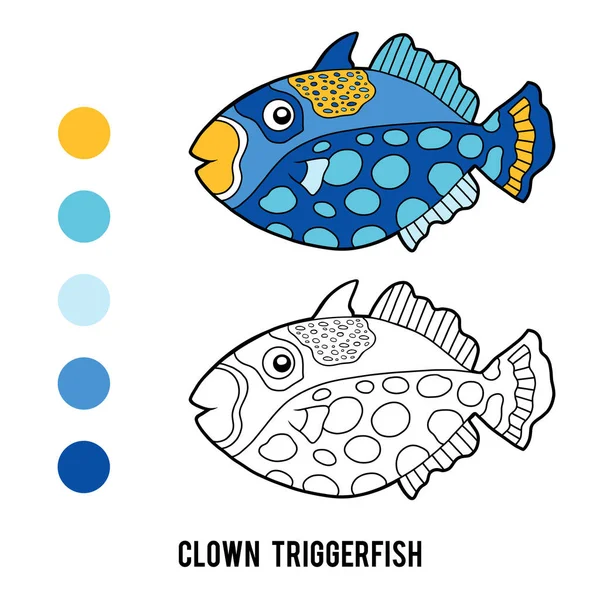 Livro para colorir, triggerfish palhaço — Vetor de Stock