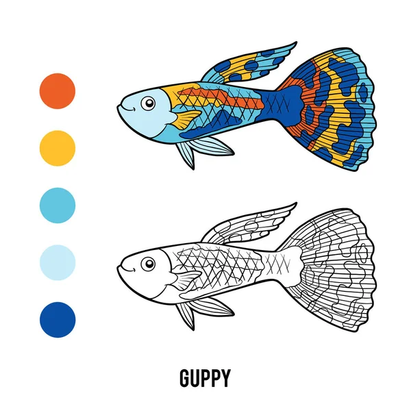 Livro para colorir, Guppy — Vetor de Stock