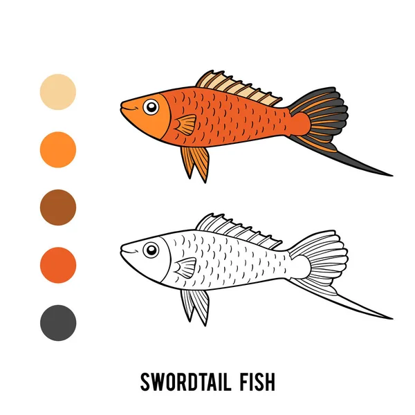 Boyama kitabı, Swordtail balık — Stok Vektör