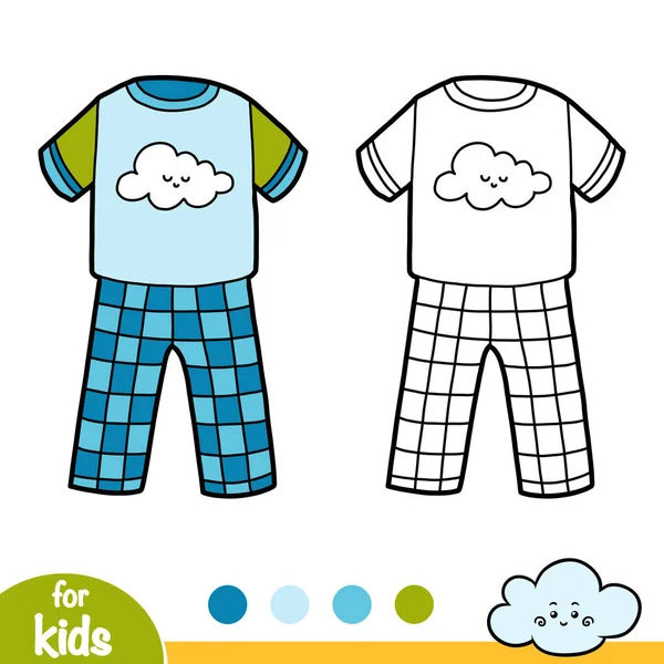 Livro para colorir, pijama com nuvem bonito —  Vetores de Stock