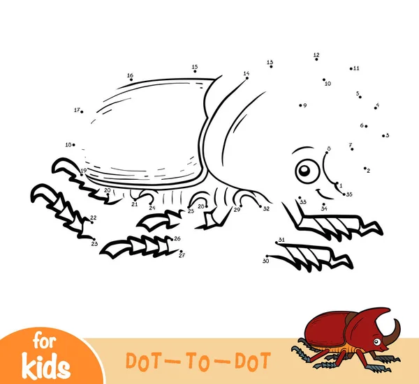 Numbers spel, dot till dot spel för barn, noshörning Beetle — Stock vektor