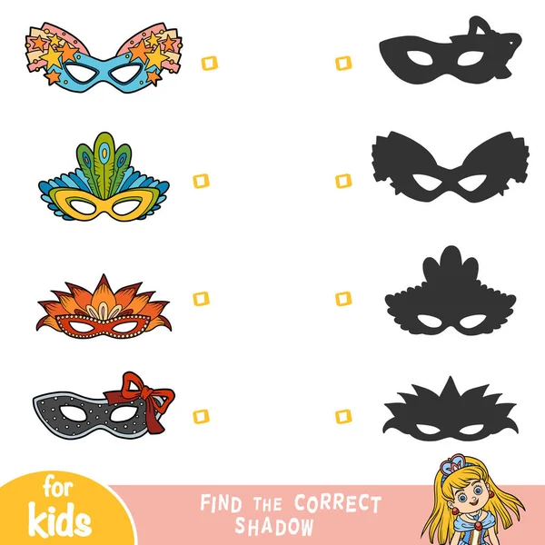Keresse meg a megfelelő árnyék, oktatási játék, meg a Carnival maszkok — Stock Vector