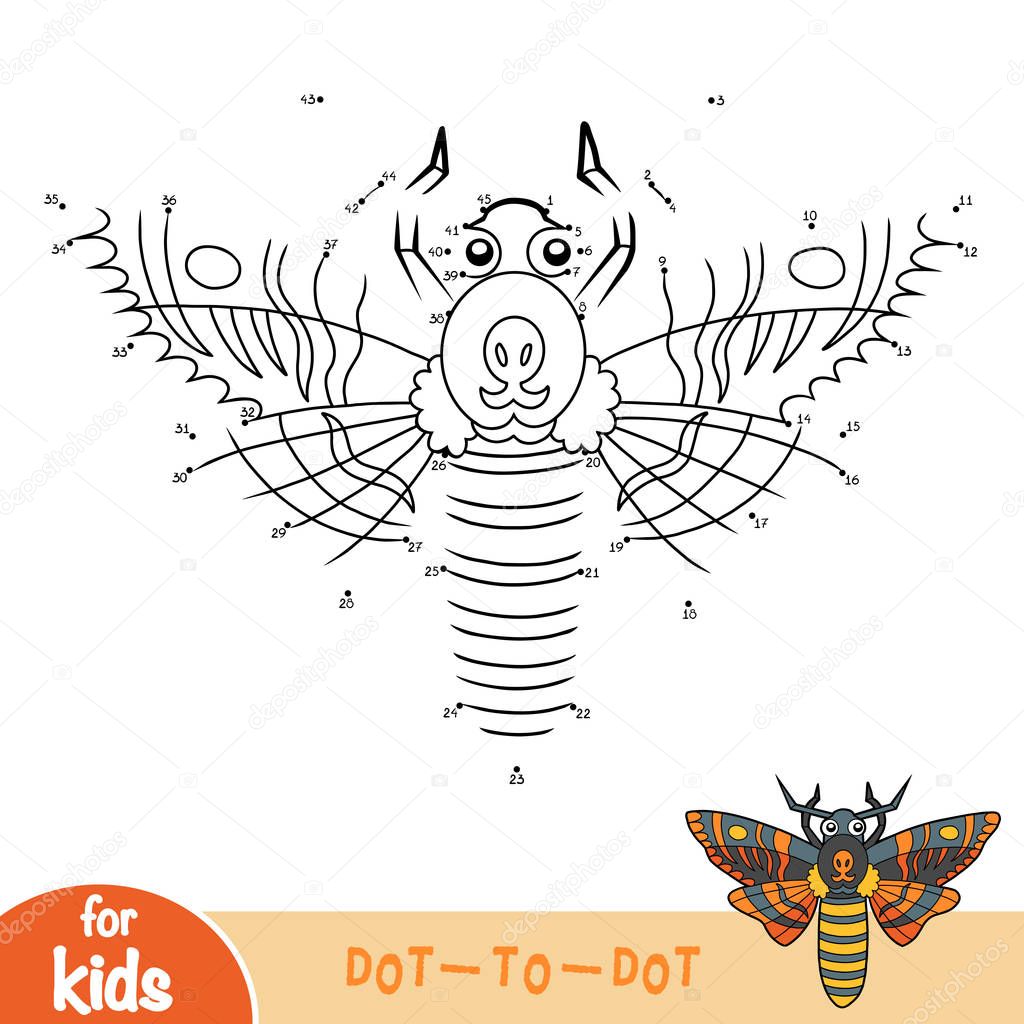 Numbers game, dot to dot game for children, Deaths head hawkmoth