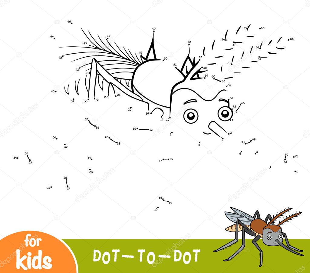 Numbers game, dot to dot game for children, Mosquito
