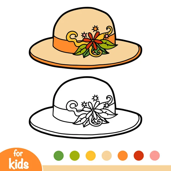 Livro para colorir, headwear dos desenhos animados, chapéu de palha de flor —  Vetores de Stock