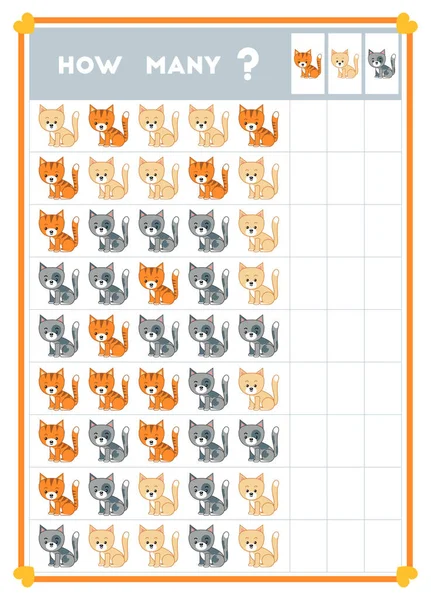 Contar juego, juego educativo para niños. Cuente cuántos gatos — Vector de stock