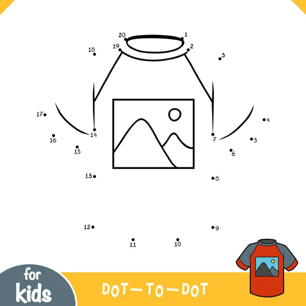 Nummers spel, onderwijs dot naar dot spel, T-shirt met een foto van bergen — Stockvector