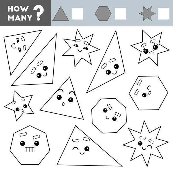 Jeu de comptage pour enfants. Éduquer un jeu mathématique. Comptez combien de formes géométriques — Image vectorielle