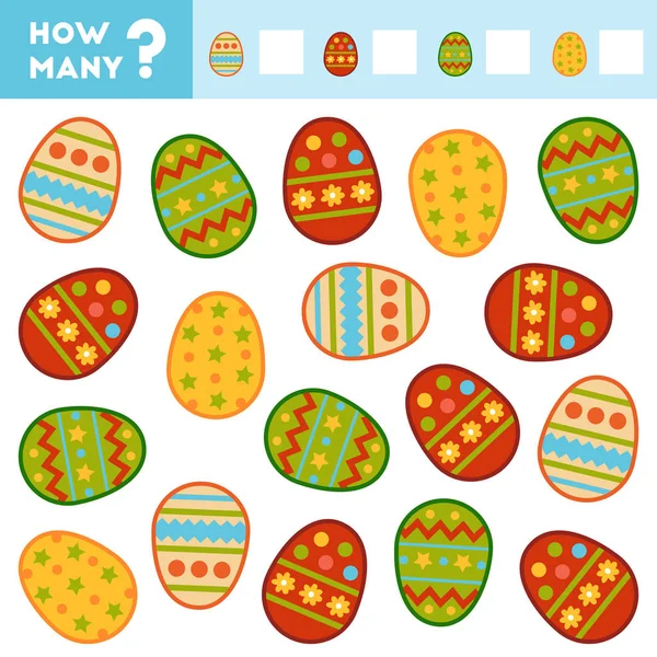 Cuenta Juego para Niños. Educativo un juego matemático. Cuenta cuántos huevos de Pascua — Vector de stock