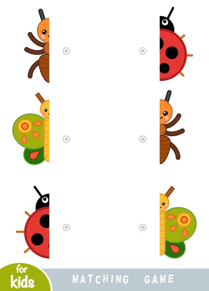 Juego a juego, juego educativo para niños. Coincide con las mitades. Conjunto de insectos — Archivo Imágenes Vectoriales