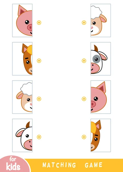 Juego a juego, juego educativo para niños. Coincide con las mitades. Conjunto de animales — Vector de stock