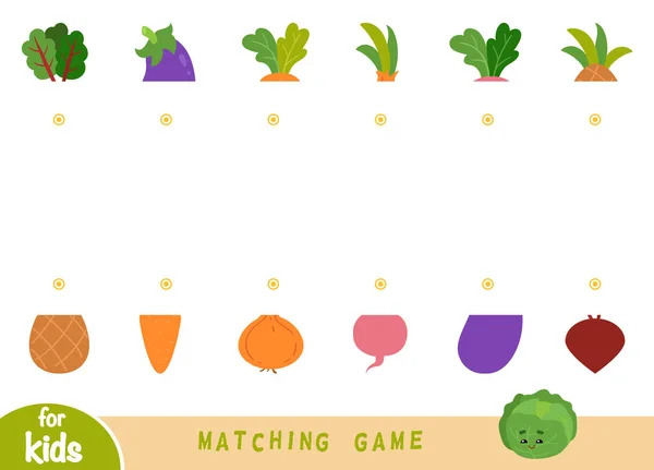 일치하는 게임, 어린이를위한 교육 게임. 절반을 일치시다. 과일과 채소 세트 — 스톡 벡터