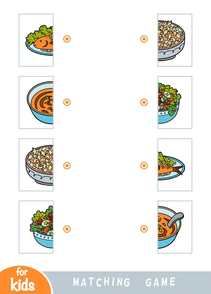 Juego a juego, juego educativo para niños. Coincide con las mitades. Conjunto de alimentos — Archivo Imágenes Vectoriales