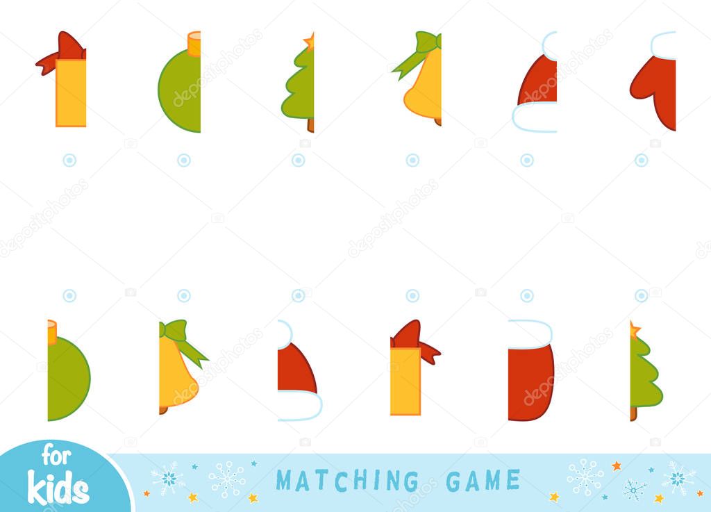 Matching game, educational game for children. Match the halves. Christmas set