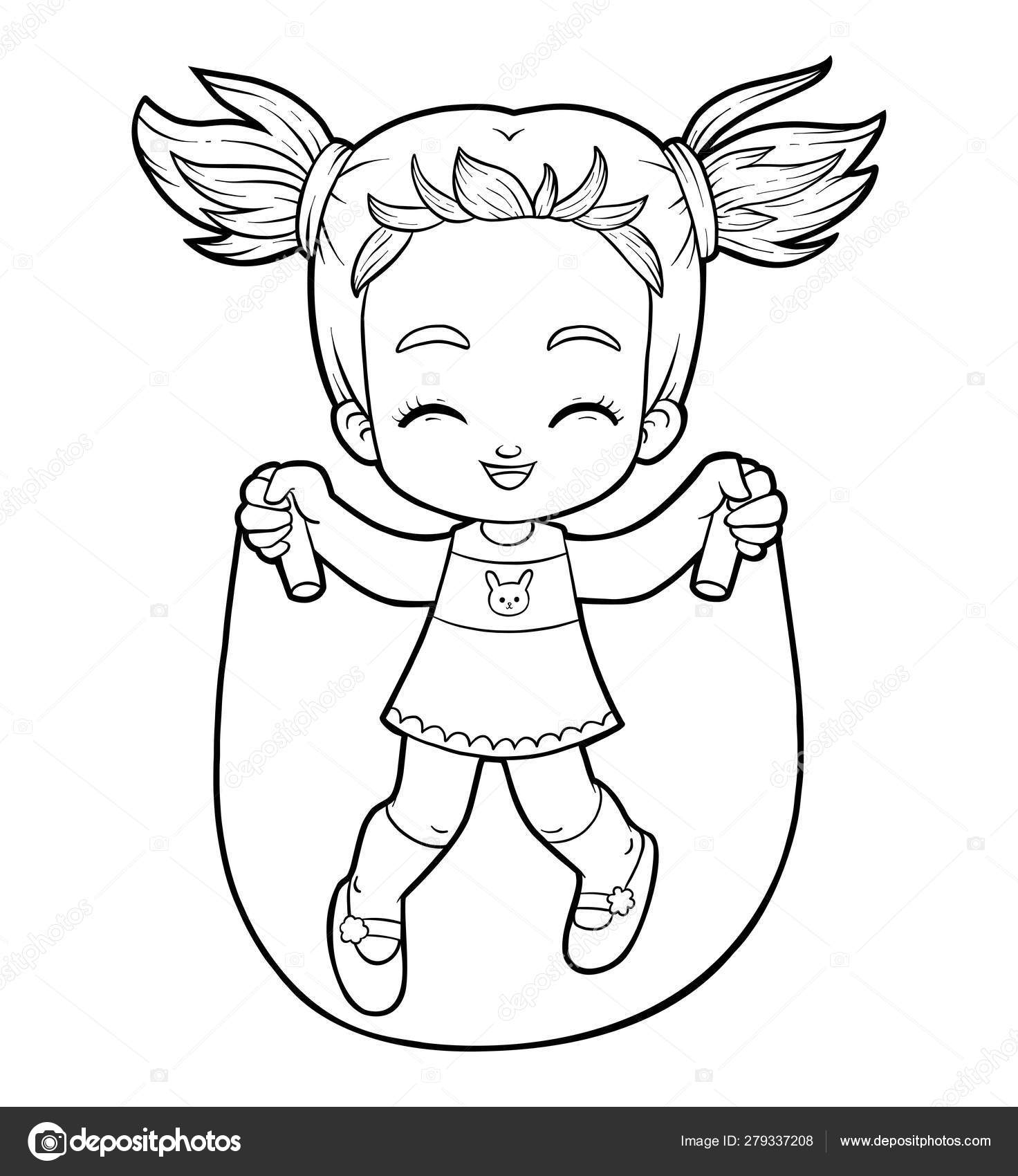 Niña Saltando La Cuerda Para Colorear - Dibujo de Niño saltando para