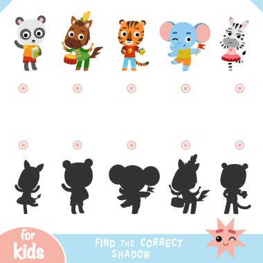 Çocuklar için doğru gölge, eğitim oyunu bulmak, karikatür karakter seti