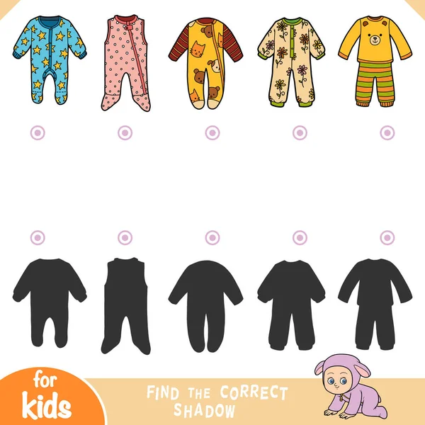 Find the correct shadow, education game for children, Set of kids sleepwear — Stock Vector