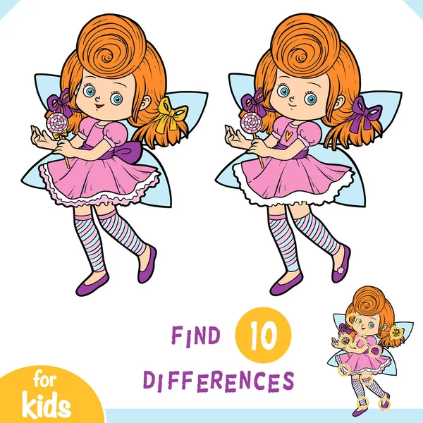 Trova differenze, gioco di educazione per bambini, Candy Fairy — Vettoriale Stock